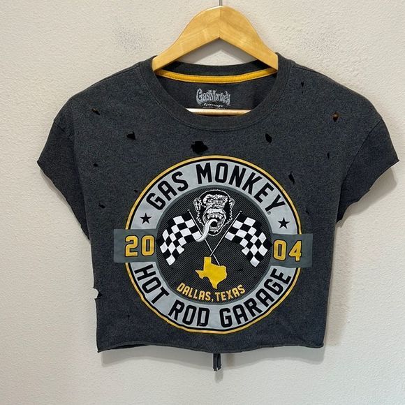 Gas Monkey Garage Distressed Gray Cropped T-Shirt - Picture 1 of 5